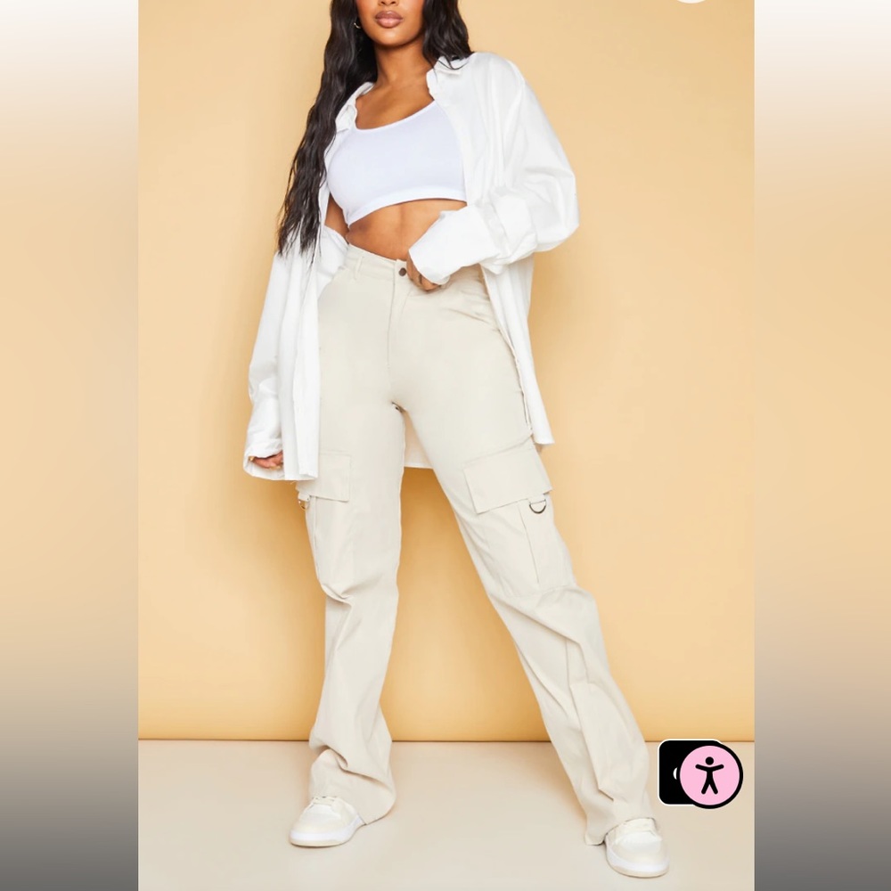 PRETTYLITTLETHING Shape Stone Buckle Detail Cargo Wide Leg Pants
